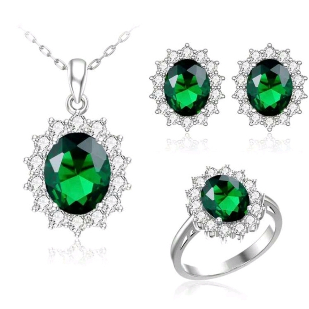 Elegant 4pcs/set Silver-Plated Rhinestone Decor Necklace, Earrings, and Ring